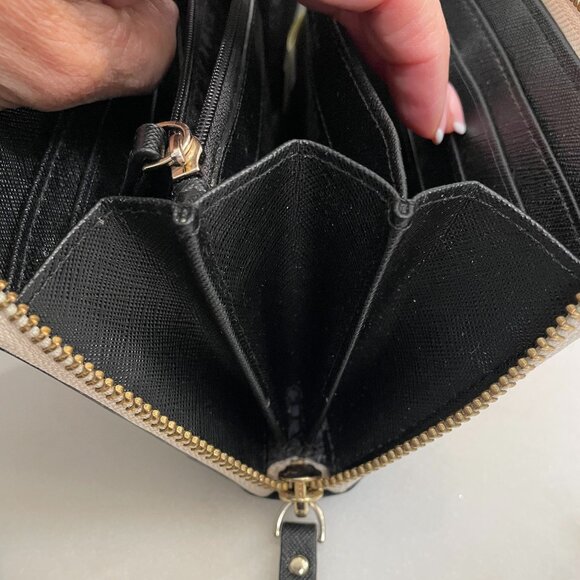 Kate Spade Laurel Way Neda Beige and Black Leather Zip Around Wallet - Picture 11 of 14